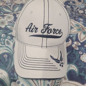 White Air Force Cap with Blue Embroidery